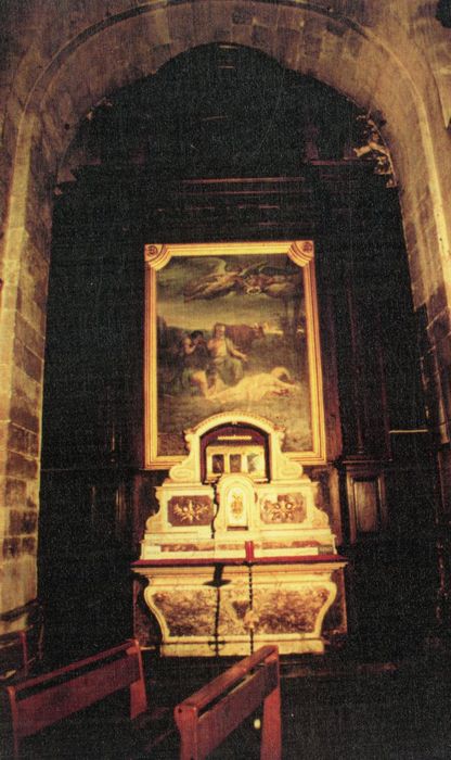 autel de la chapelle Sainte-Colombe, retable, tableau : Découverte du corps de sainte Colombe (photocopie numérisée)