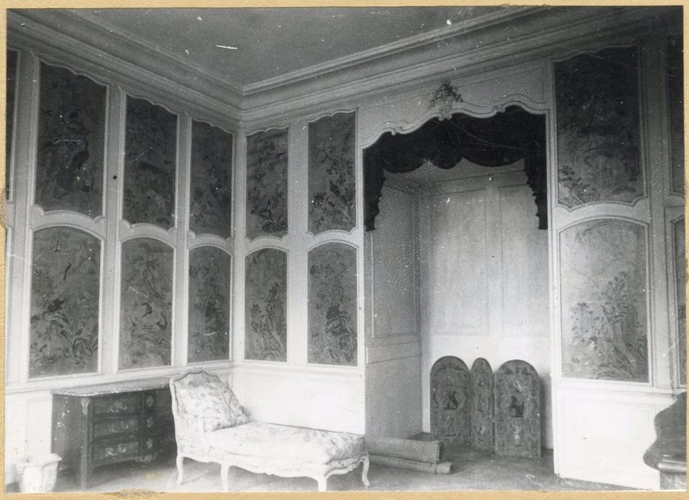salon chinois,vue partielle des lambris de revêtement