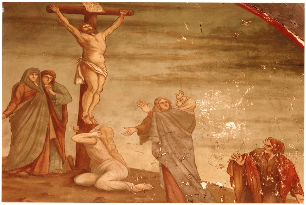 nef, mur gouttereau nord, peinture monumentale : Crucifixion