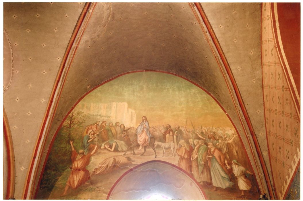 nef, mur gouttereau sud, peinture monumentale : Entrée du Christ dans Jérusalem