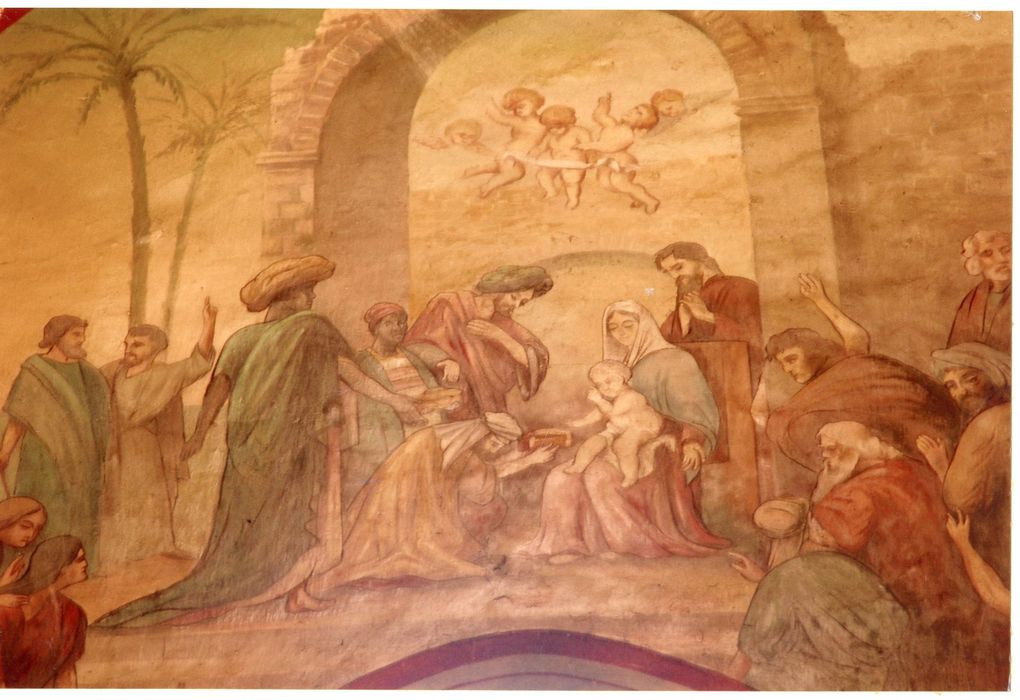 nef, mur gouttereau sud, peinture monumentale : Adoration des mages