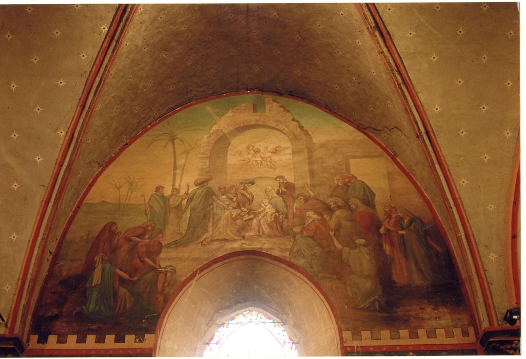 nef, mur gouttereau sud, peinture monumentale : Adoration des mages