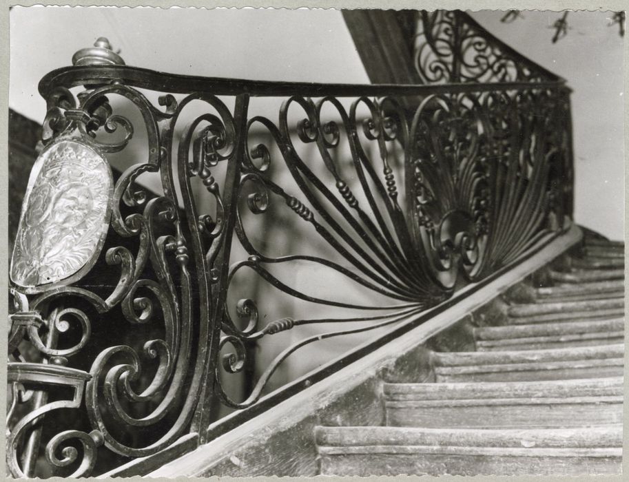 escalier monumentale, détail de la rampe en fer forgé