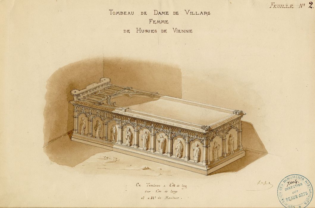 tombeau d'Alix de Villars, femme d'Hugues de Vienne (dessin : aquarelle)