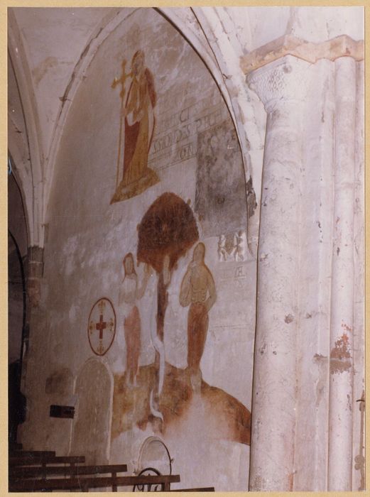 mur gouttereau nord, peintures monumentales : Adam et Eve, évêque
