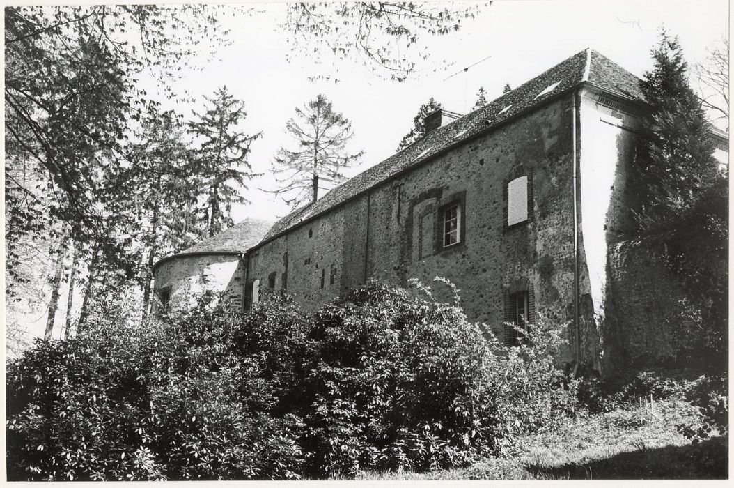 vue partielle des ruines (tour n°5) avec le château actuel