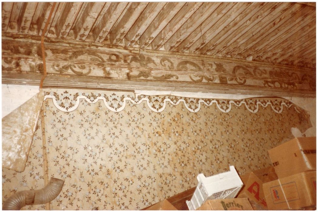 rez-de-chaussée, chambre à alcôve, détail du plafond à la française