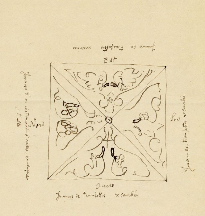 plafond de la sacristie, peinture monumentale (dessin : encre sur papier)