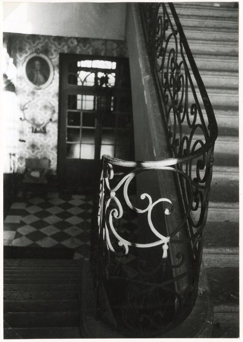 escalier monumental, détail de la rampe en fer forgé