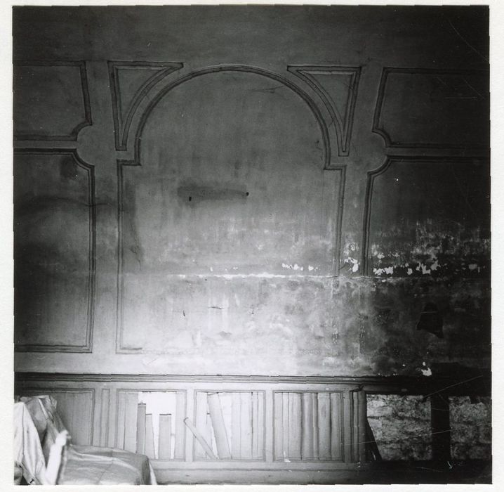 logis abbatial, aile sud, rez-de-chaussée, salon, vue partielle des décors