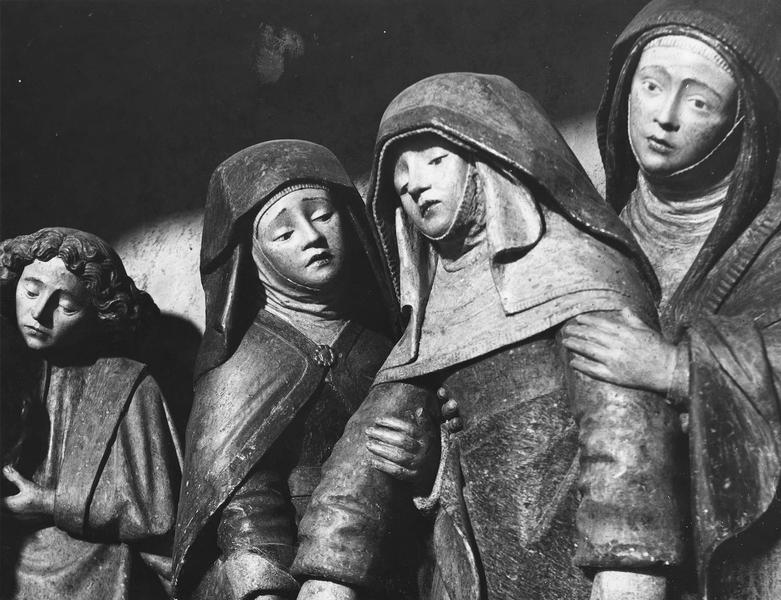 retable, groupe sculpté : la mise au tombeau, détail du visage