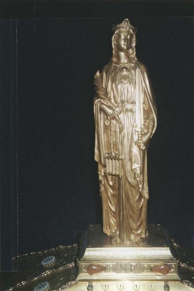 châsse du coffre de l'abbé Boniface, statuette de sainte-Foy, détail