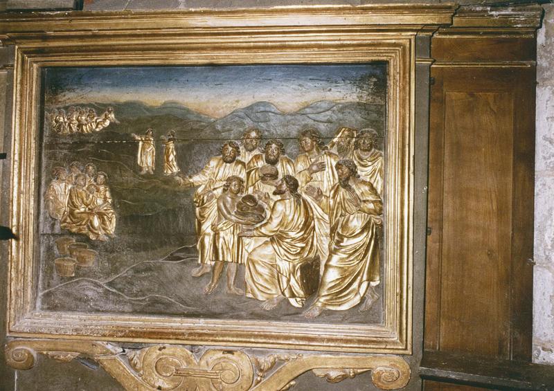 retable, tableau du maître-autel : la Cène , détail de bas-relief