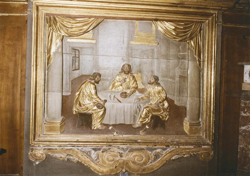 retable, tableau du maître-autel : la Cène , détail de bas-relief