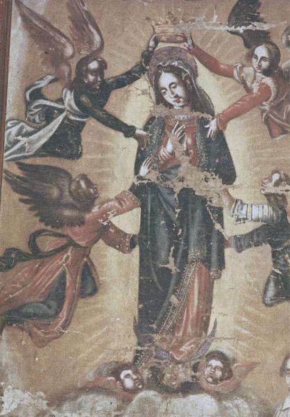 tableau : le couronnement de la Vierge avec le donateur, détail