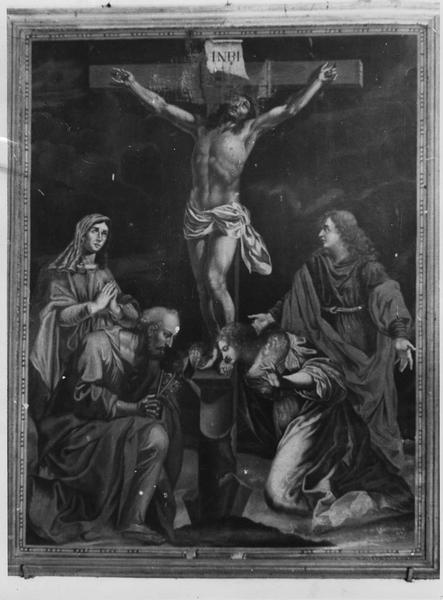 tableau : le Christ en croix avec la Vierge saint Jean saint Pierre et sainte Madeleine