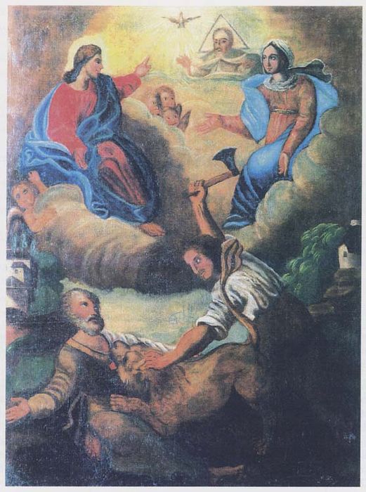 tableau ex-voto : Personnage délivré d'une bête sauvage par l'intercession de la Vierge