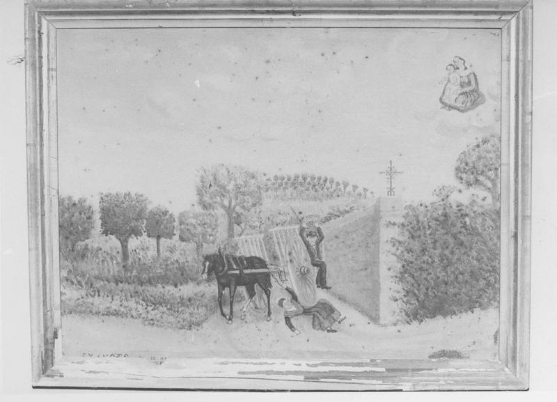 tableau : ex-voto 9, accident d'hippomobile, vue générale