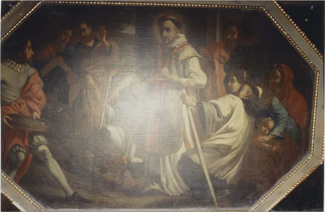 Tableau : Miracle de la mule ; ensemble de quatre tableaux représentant les miracles de saint Antoine de Padoue