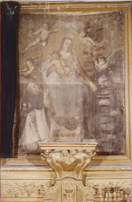 tableau et son cadre : Donation du Rosaire à saint Dominique et saint Antoine