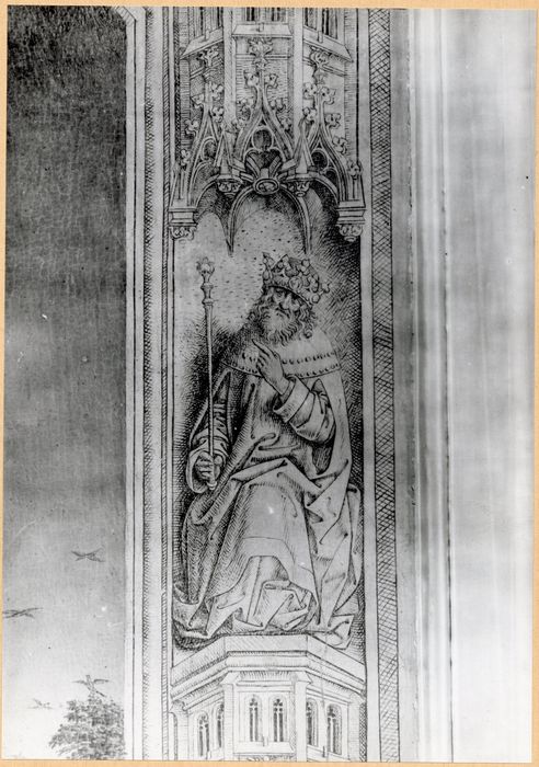retable (triptyque) : le Buisson ardent, René d'Anjou et Jeanne de Laval, détail