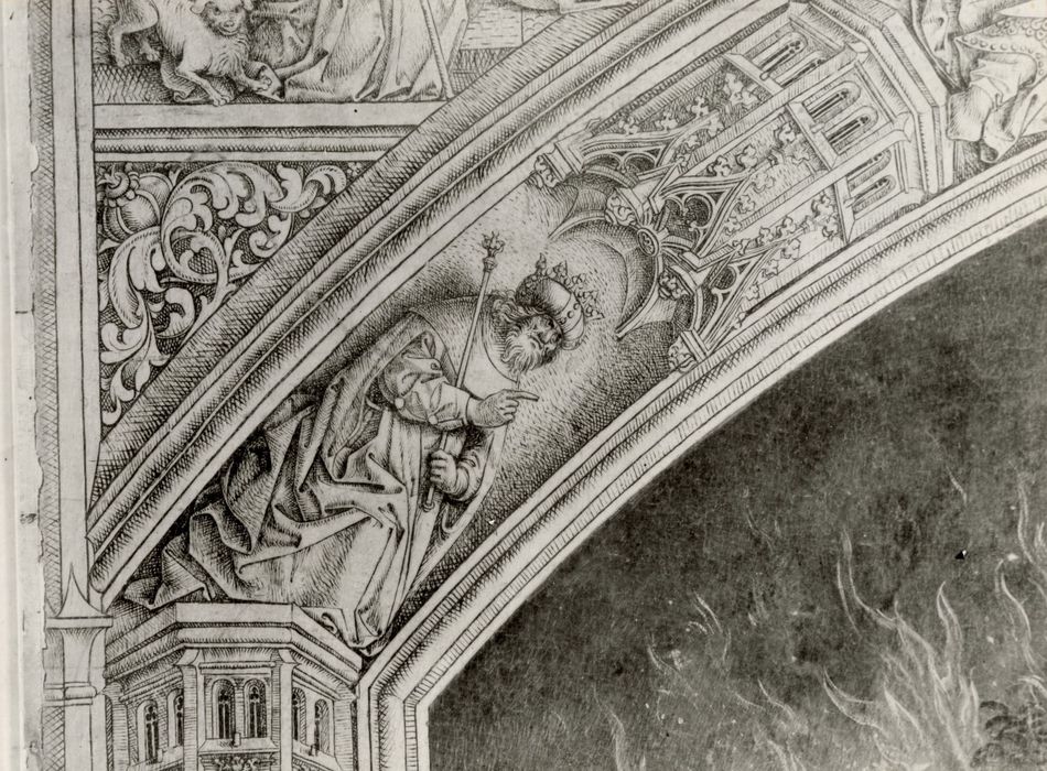 retable (triptyque) : le Buisson ardent, René d'Anjou et Jeanne de Laval, détail