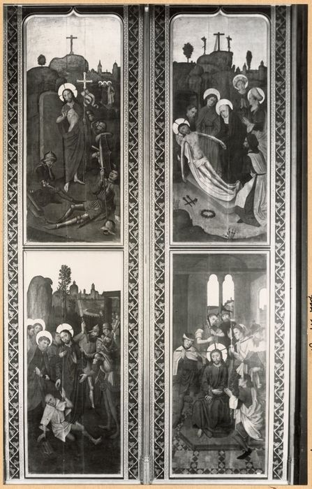 tableau (triptyque) : quatre scènes de la passion, saint Maximin, saint Mitre