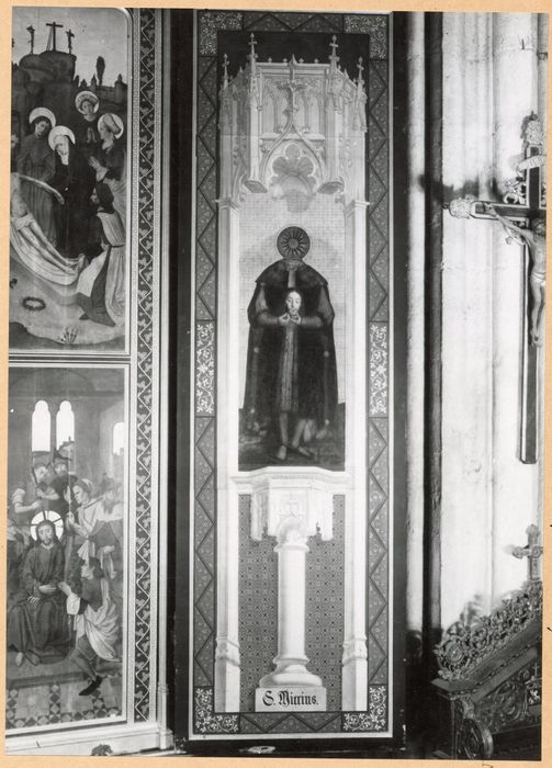 tableau (triptyque) : quatre scènes de la passion, saint Maximin, saint Mitre, détail