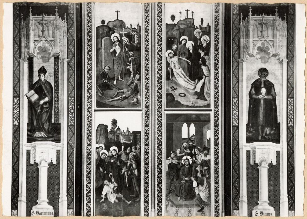 tableau (triptyque) : quatre scènes de la passion, saint Maximin, saint Mitre