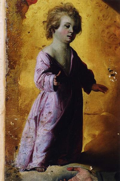 tableau : l'Enfant Jésus apparaissant à saint Antoine de Padoue, détail de l'Enfant Jésus