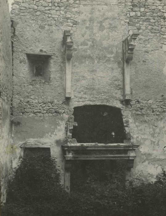 Château (restes) : Cheminées monumentales ruinées, vue générale