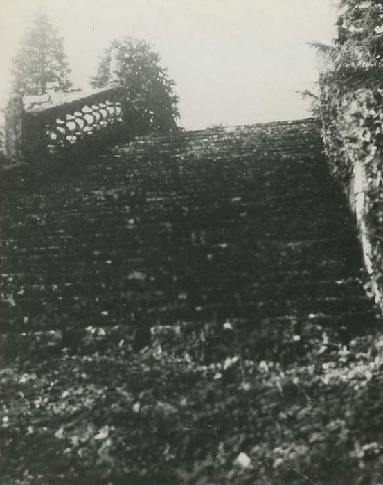 Château de Lesturgant : Détail de la volée d’escalier est montant à la terrasse