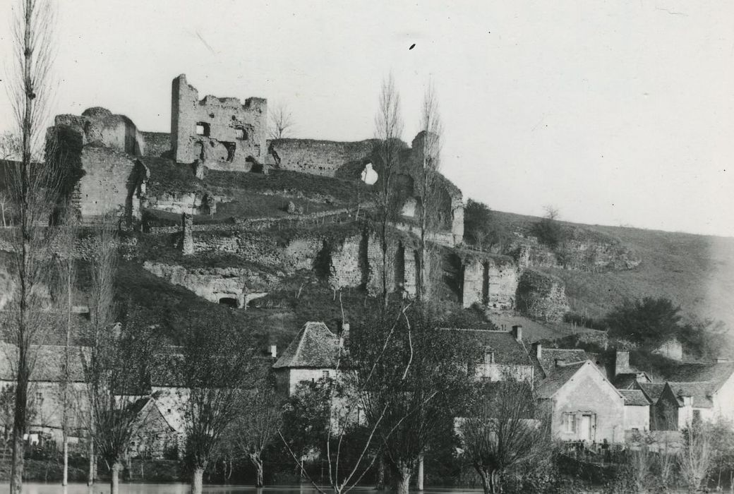 Ruines du donjon d'Etableaux : Vue générale des ruines dans leur environnement