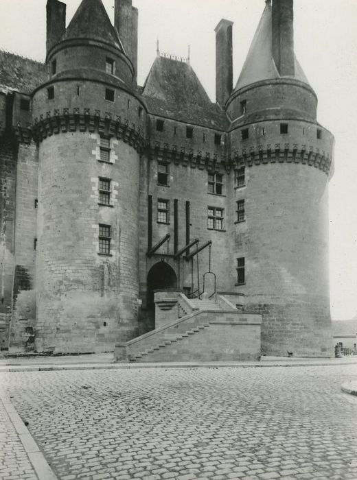 Château : Donjon et pont levis, élévation est, vue générale