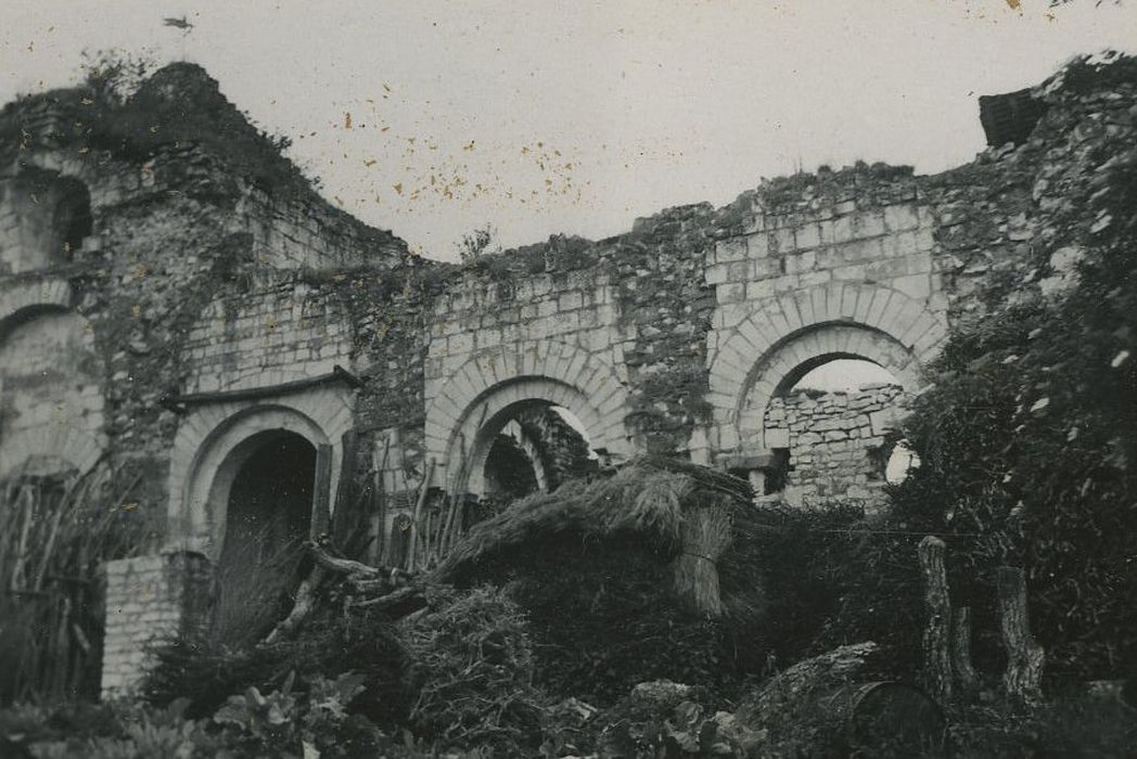 Ruines de l'église priorale Notre-Dame : Arcades sud de la nef, vue partielle