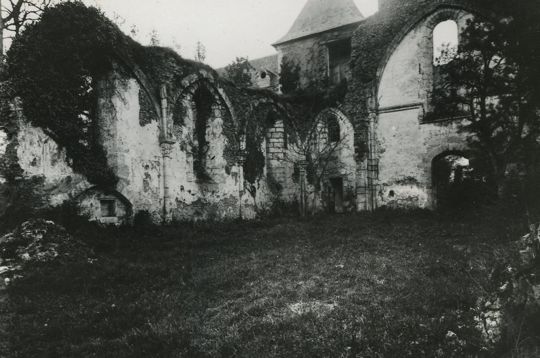 Abbaye de Gastines : Eglise abbatiale, nef ruinée, vue partielle