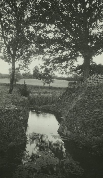 Château de Vésigneux : Dérivation du petit étang entre la terrasse et la route, vue générale