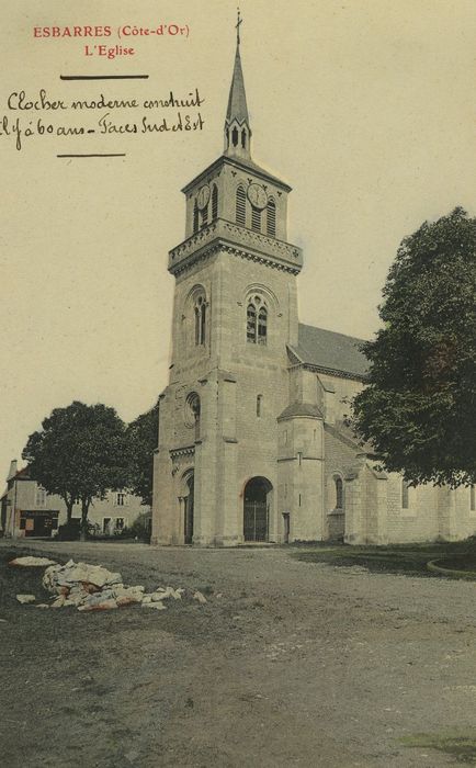 Eglise paroissiale : Clocher, élévations sud et ouest, vue générale