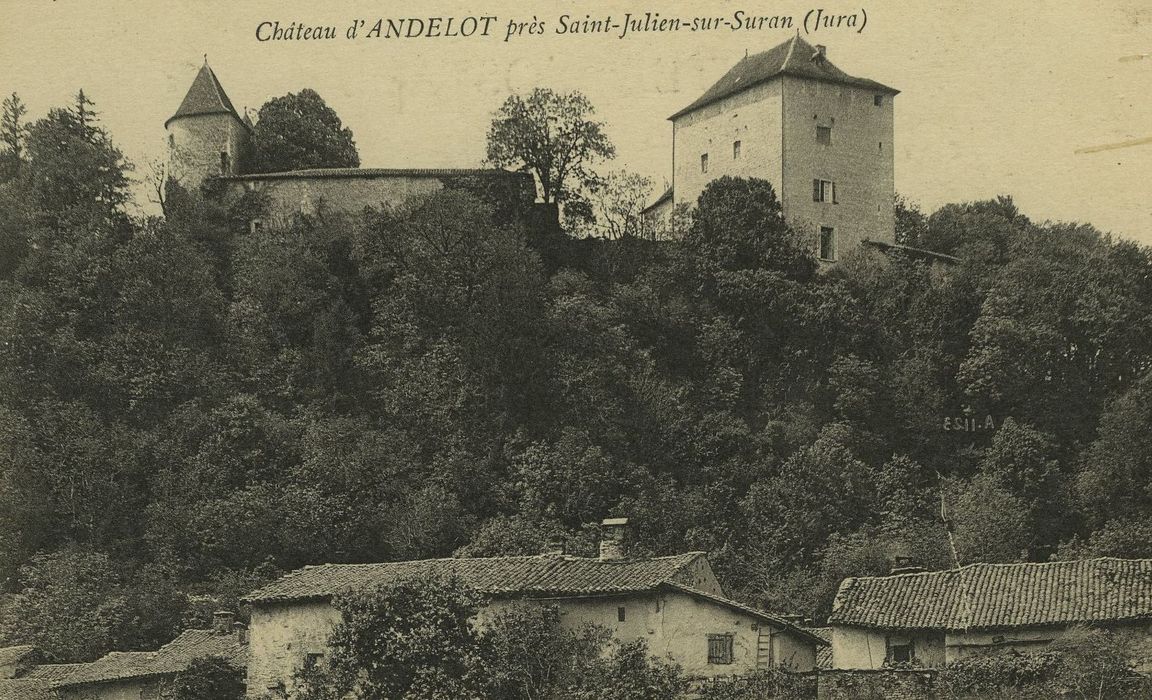 Château d'Andelot : Vue générale du château dans son environnement depuis l’Est