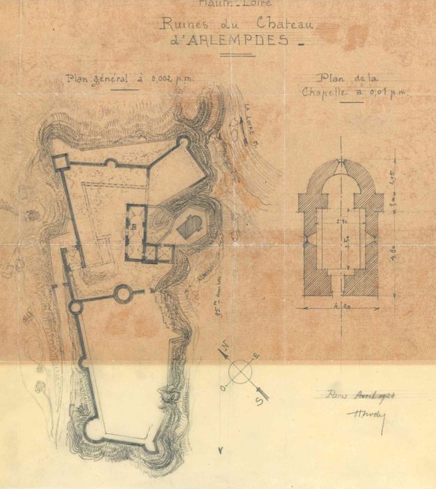 Restes du Château fort : Plan générale et plan de la chapelle, vue générale