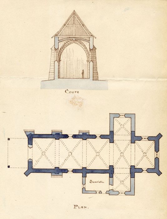 coupe, plan (dessin : encre sur papier)