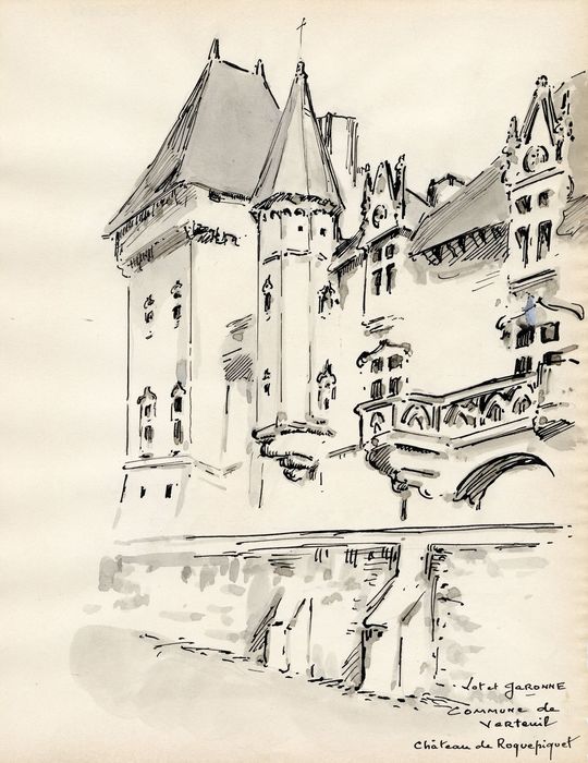 façade sud, vue partielle (dessin : encre sur papier)