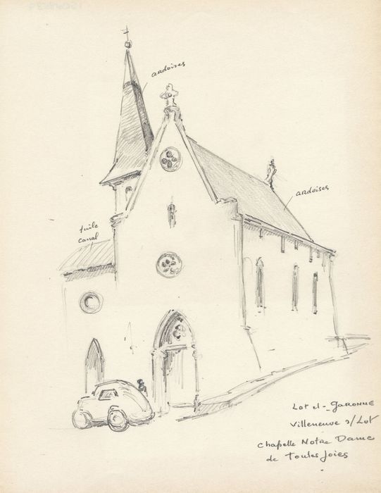 façades nord-est, nord-ouest (dessin : crayon sur papier)