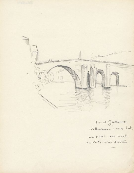 vue partielle du pont depuis l’amont (dessin : crayon sur papier)