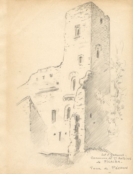 vue générale des vestiges (dessin : crayon sur papier)