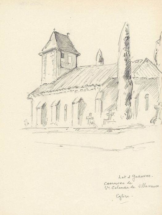 façade latérale sud (dessin : crayon sur papier)