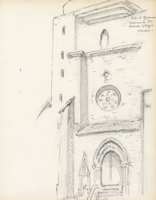 façade ouest, vue partielle (dessin : crayon sur papier)