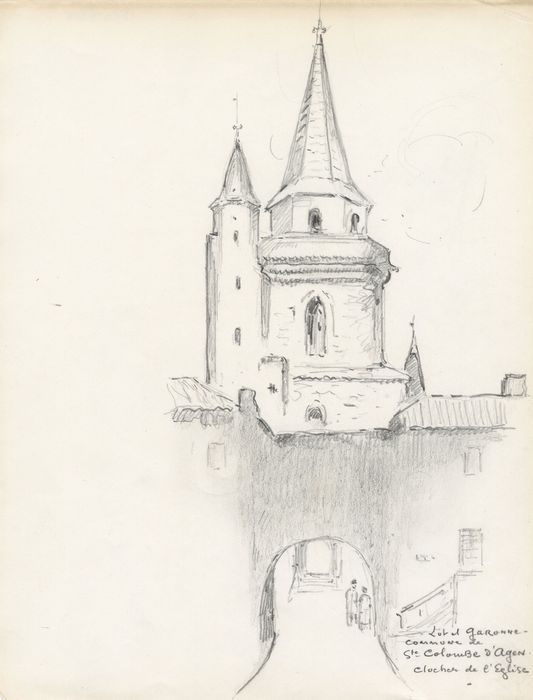 clocher, élévation sud (dessin : crayon sur papier)