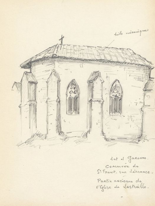 chapelle nord, façade latérale nord (dessin : crayon sur papier)