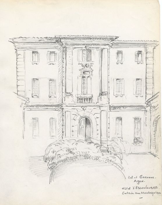 façade ouest sur la cour d’honneur (dessin : crayon sur papier)